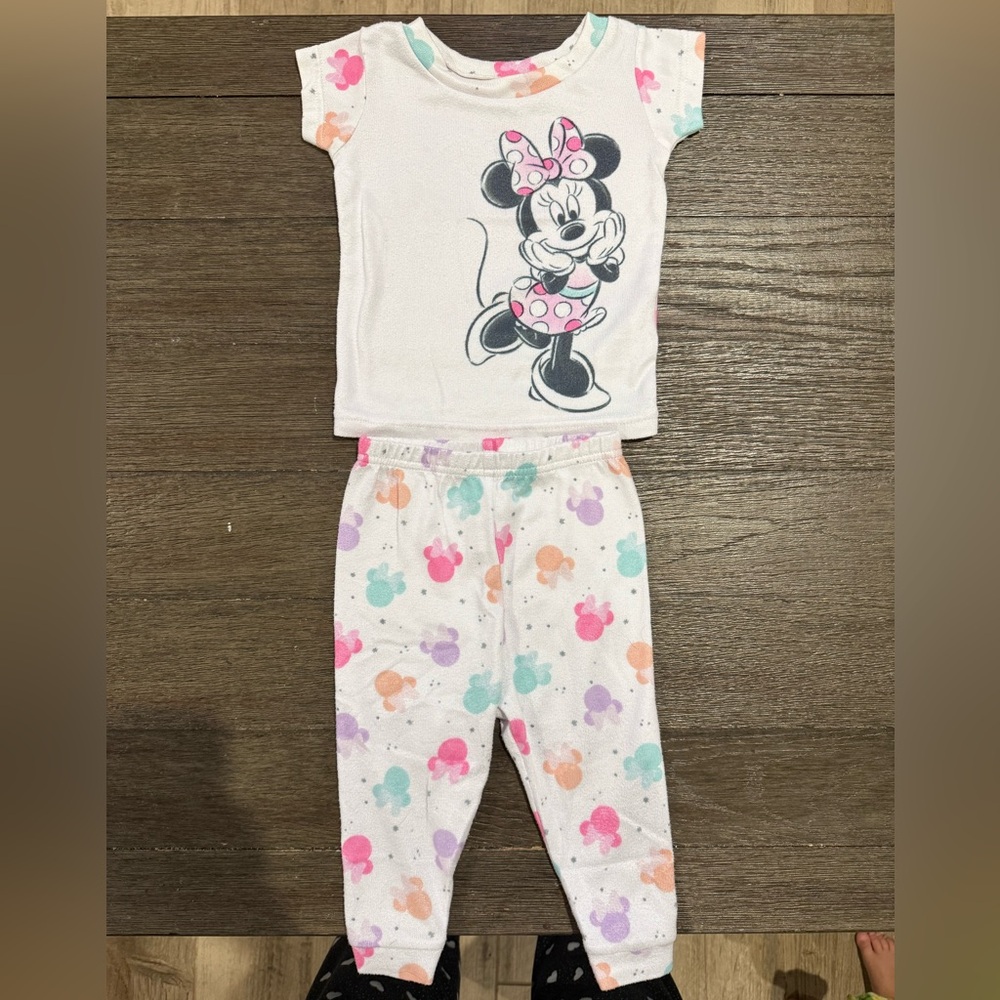 Disney Minnie Mouse Kids Pajama Set - White and Multicolor 12 Months